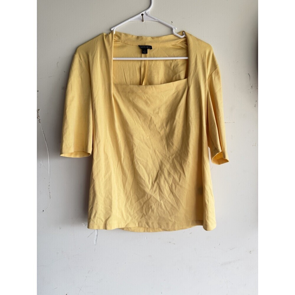 Lafayette 148 New York Yellow Cotton Top Womens Square Neck 3/4 Sleeve Blouse L